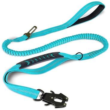 Inspired Finds Reflective Tactical Bungee Dog Leash With Car Seatbelt Clip sky Blue