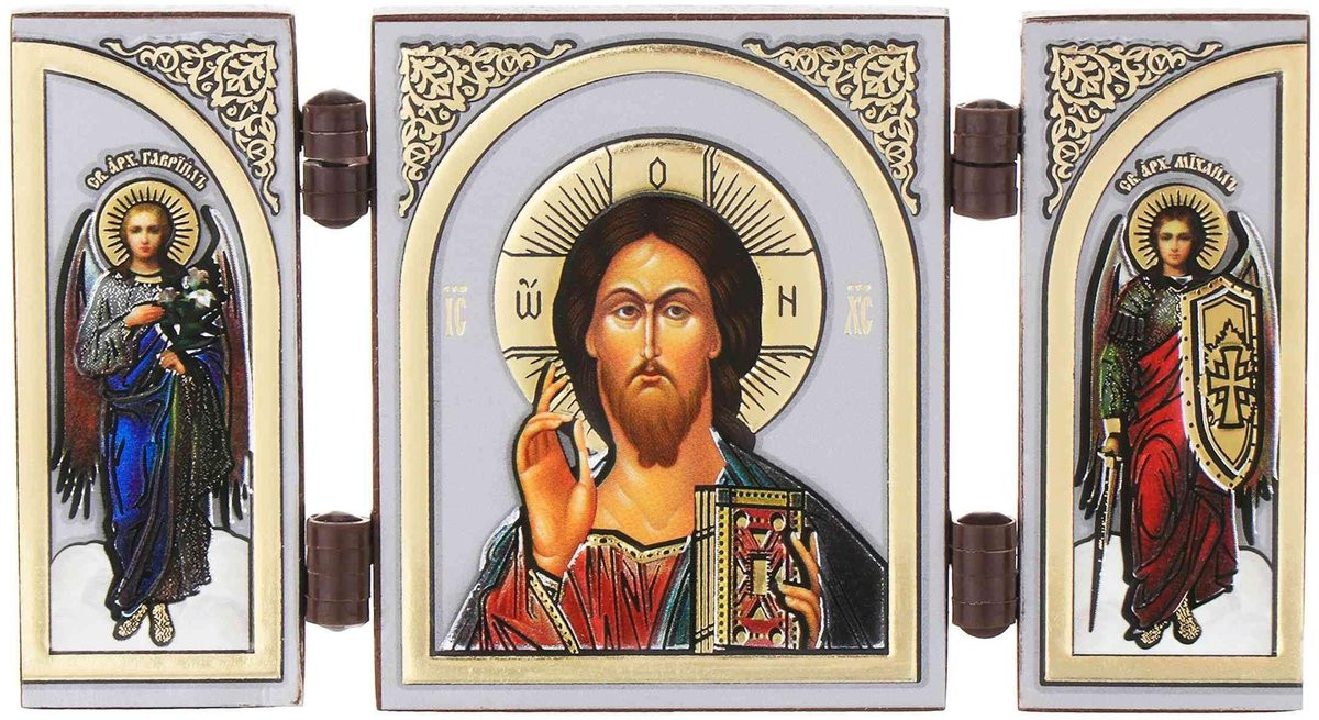 Dailygoods Icoon Drieluik Jezus Christus - Houten Altaar met Christelijke Iconografie