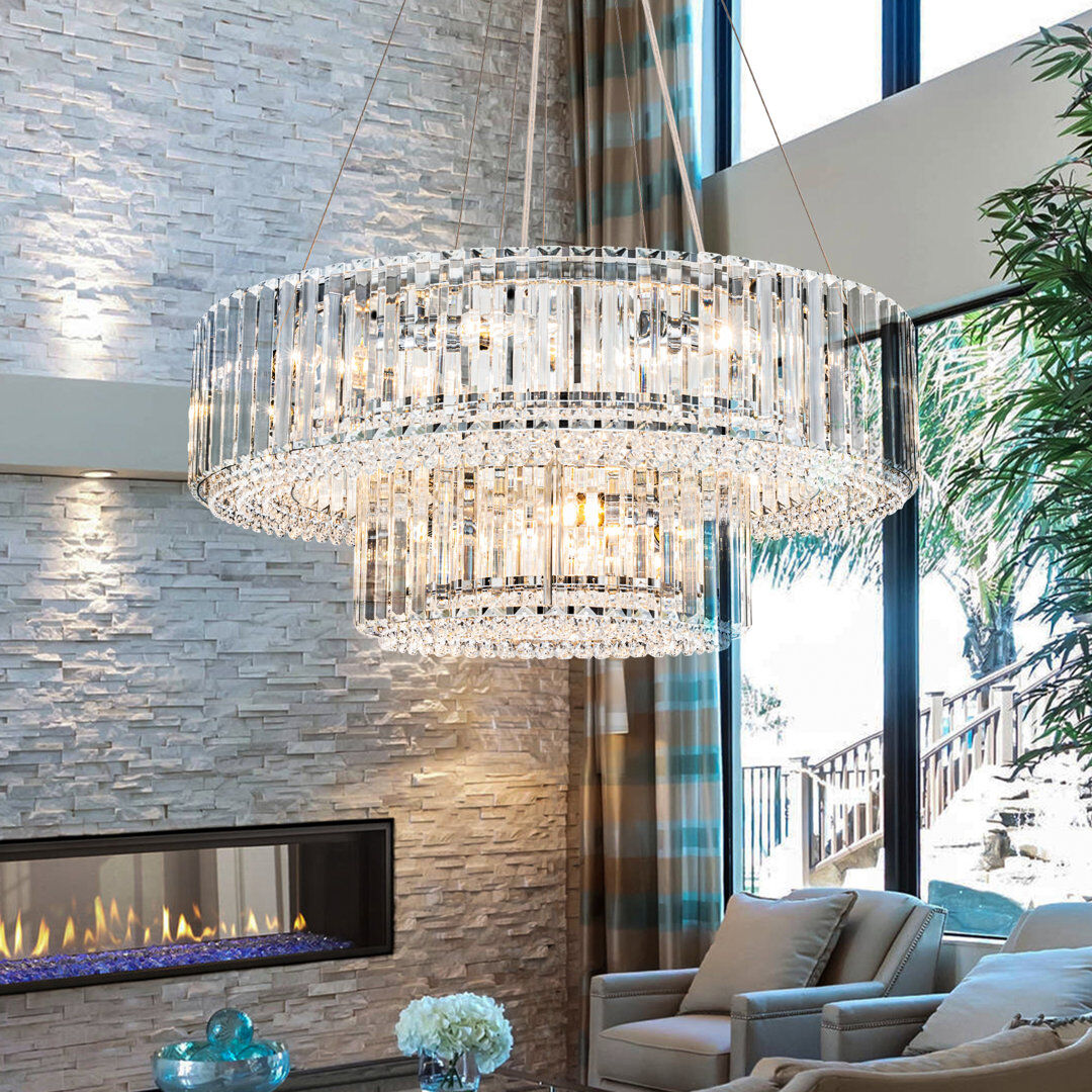 Mercer41 12 - Light Modern Tiered Crystal Chandelier Chrome 33cm H X 66cm W X 66cm D