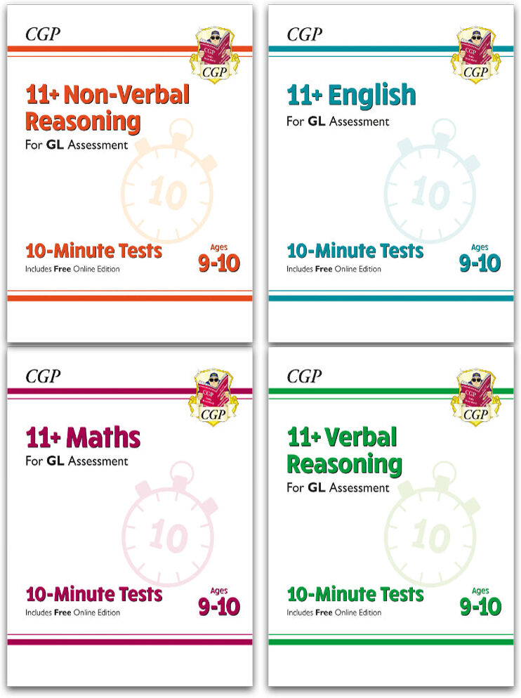 CGP Books 11+ GL 10-Minute Tests Age 9-10 Collection 4 Books Set: Maths, English, Verbal Reasoning, Non-Verbal Reasoning