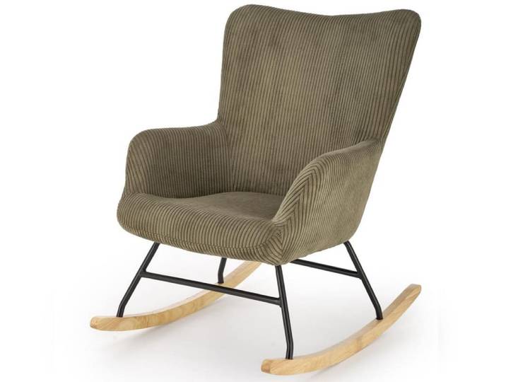 Rocking chair design avec accoudoirs en velours de polyester côtelé