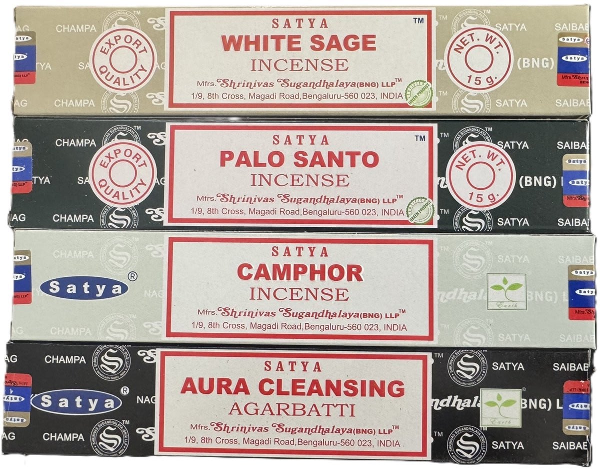 Satya Wierook Set van 4 doosjes - Aura Cleansing, Camphor, Palo Santo en White Sage