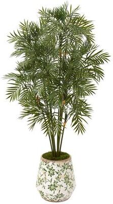 Nearly Natural "52"" Parlor Palm Artificial Tree in Floral Print Planter"