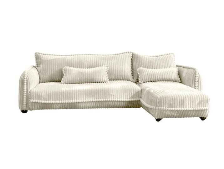 Calie - Canapé D'Angle Velours Côtelé 3 Places Beige