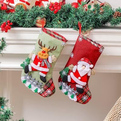 Modern Home Fixes Linen Christmas Gift Stockings, 3D Santa Claus Elk Knitted Hanging, Decorative Stocking Candy Bag For Christmas Party d
