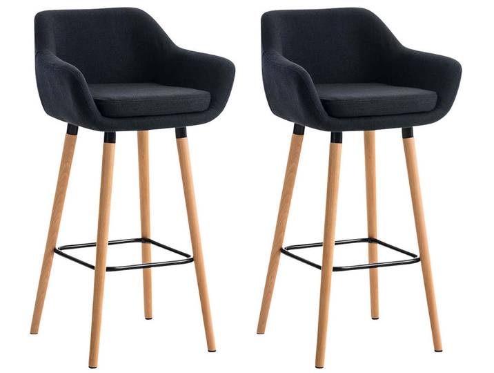TPFLiving 2er Set Barhocker Grande Gestell Holz Stoff - Schwarz