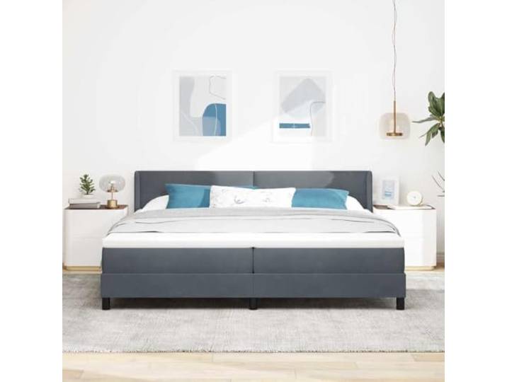 KTHLBRH Doppelbett dunkelgrau 200 x 200 cm mit Kopfteil Samt, mittlere Matratze, verstellbares Kopfteil, massives Kiefernholz