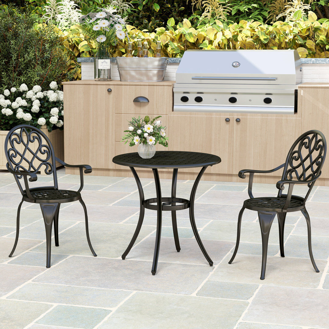 World Menagerie Outsunny 3 Piece Patio Bistro Set for 2 Garden Table and Chairs Black 2