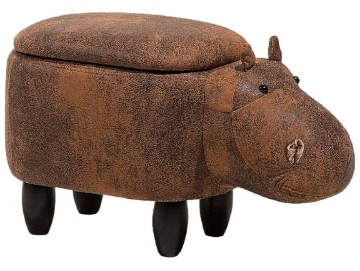 Fröhlicher Hippo-Hocker Lederoptik mit Deckel für Kinder hellbraun HIPPO