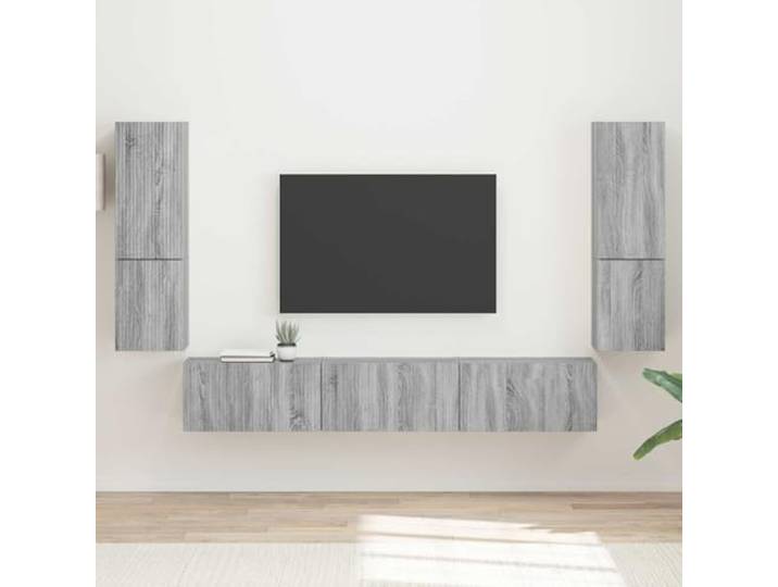 TV-Schrankset 4 Stk. Grauer Holzwerkstoff Wandmontiertes Medienregal Vielseitige Schrankgrößen, platzsparende Wandmontage, glatte Oberfläche, stabile Konstruktion, moderne Optik