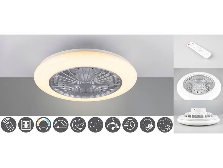 REALITY LEUCHTEN LED Deckenleuchte Stralsund Deckenventilator , weiß (titanfarbig weiß), 1, Ø 50cm H: 16,8cm, 1 Stk., Leuchten, Deckenlampe, Ventilator, Fernbedienung, Ventilator getrennt schaltbar, LED Deckenleuchte