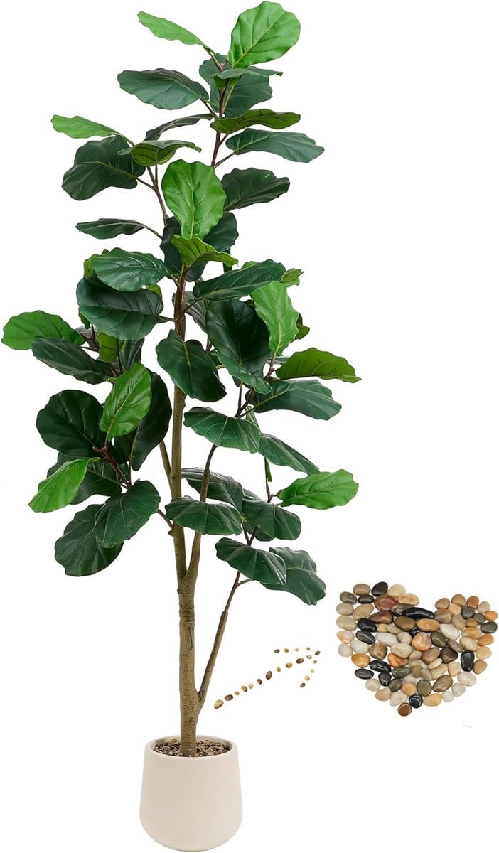 Realistische Kunstmatige Vijgenboom - Nep Ficus Lyrata - Groen - Hoogte: 150 cm