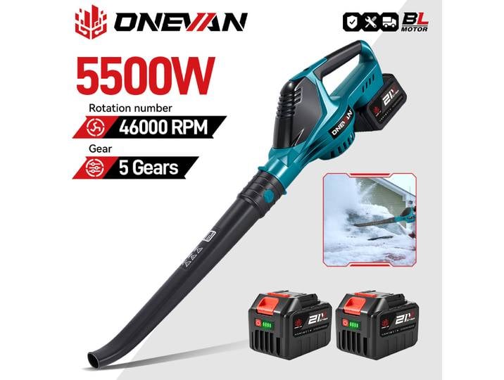Souffleur d'air électrique sans fil ONEVAN 5500W, sans balais, pour feuilles, poussière, neige, outil de nettoyage haute puissance, compatible avec batterie Makita 18V.