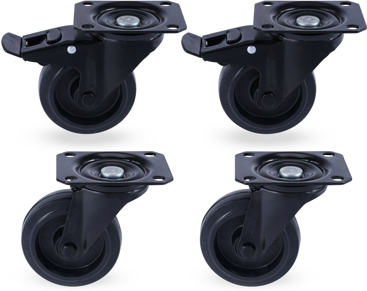 Riggatec Lenkrollensatz 100mm Black Wheel 2x Mit Bremse, 2x Ohne Bremse