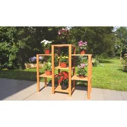 Pflanzregal Stolin - 98 x 32 x 88 cm - Farbe: Honigbraun - Pflanzpodest mit 7 Abstellmöglichkeiten aus Fichtenholz
