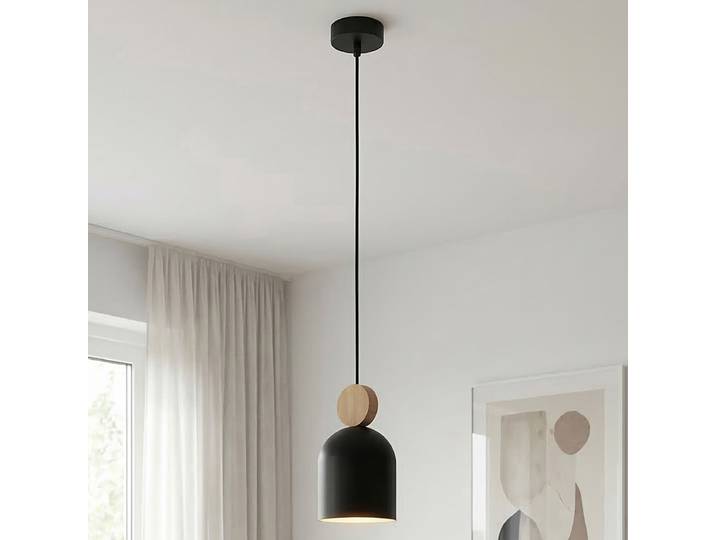 Pendelleuchte Mesi Typ A 11 x 140 x 11cm Schwarz/Schwarz Material: Metall, Massivholz Metallart: Stahl Oberfläche Holz: Naturbelassen