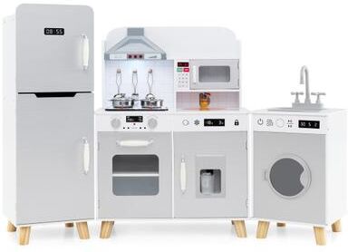 Costway Kids Kitchen Playset 3-in-1 with Refrigerator and Washing Machine-Gray
