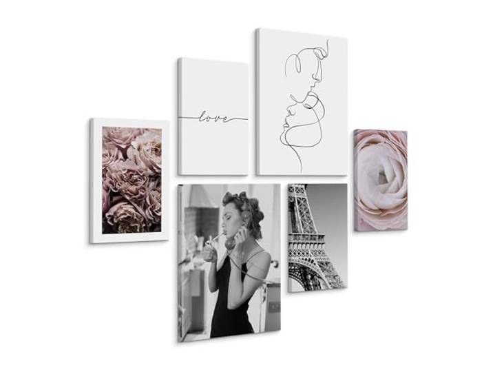 Muralo Wandbilder 2er-Set, Paris, Frau, Blumen, Aufschrift, Love - 30x40 cm
