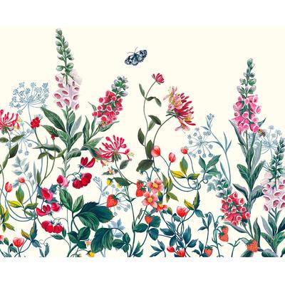 Fototapete JOULES "Permaculture Garden Crème Mural 300x280cm", bunt, B:3m L:2,8m, Vlies, Tapeten, floral