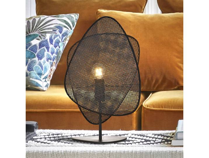 MARKET SET Designer Tischlampe Screen, schwarz, für Wohn- / Esszimmer, Holz, Design