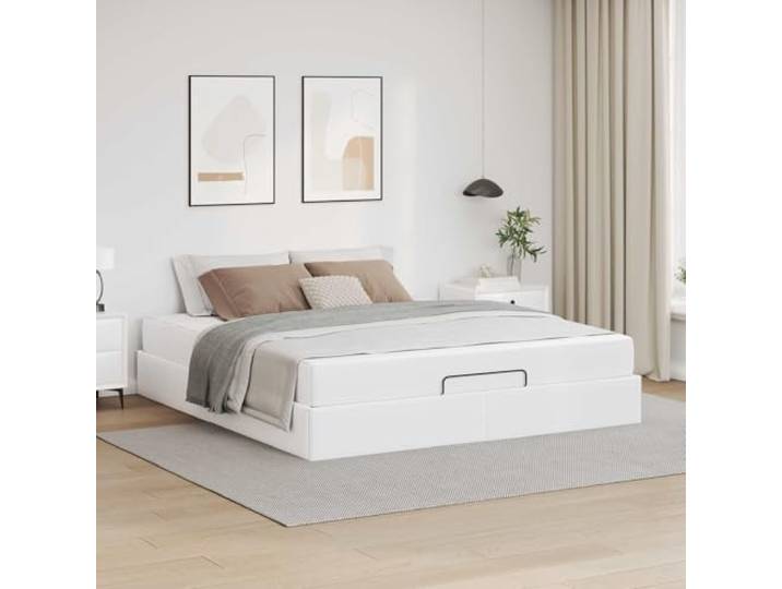WDGJJFECNMUEHI Mattes Finish Minimalistisches Design 160x200cm Weiß Bettgestell mit Matratze 2er Set Weiß PVC Lattenrost Stauraum King Size 160x200 Schaumstoff Komfort Schlafzimmer Möbel