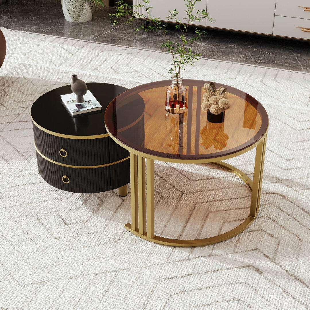 Fairmont Park Agatia Frame Coffee Table with Storage Gold/Black/Brown/Black 45cm H X 70cm W X 70cm D