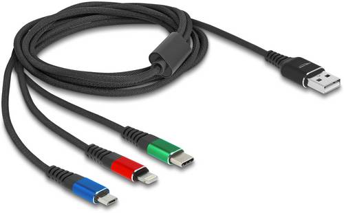 Delock USB-Kabel USB 2.0 USB-A Stecker, USB-Micro-B Stecker, Apple Lightning Stecker, USB-C 2.00 m Schwarz 90156
