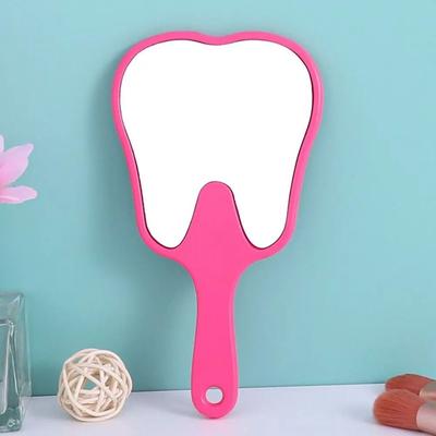 Uplift Picks Cute Tooth Shaped Handheld Mirror PVC Dental Makeup Vanity Gift Mirror rose Gold