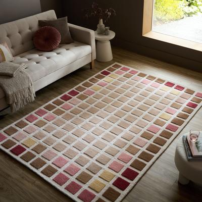 Wollteppich FLAIR RUGS "RENGA", braun (rosa), B:160cm H:10mm L:230cm Ø:22cm, Wolle, Teppiche, 100% Wolle, Modernes Karomuster mit 3D-Effekt