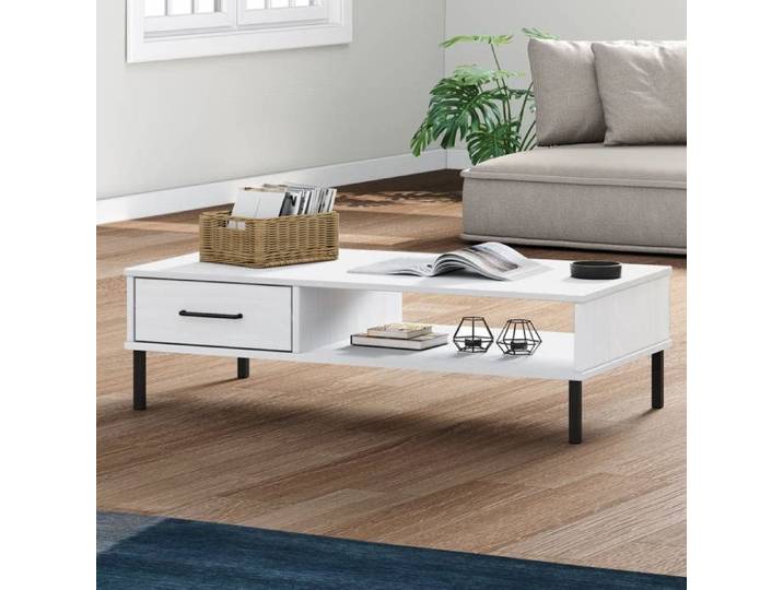 Table basse avec pieds en métal-Table Salon-Table d'appoint Blanc Bois pin massif OSLO 666285