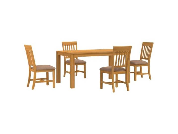 5-teiliges Esszimmer-Set, Grau, aus massivem Eichenholz, mit 4 Stühlen Massives Eichenholz, gepolsterte Sitze, quadratische Beine, minimalistisches Design, einfache Montage