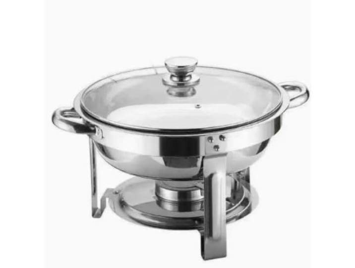 Silberne Chafing Dishes for Buffet mit Glasdeckel Buffetherd Rundes Chafer- und Wärmer-Set, Edelstahl-Rollrand for Catering-Events