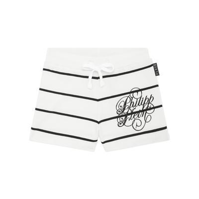 Shorts PHILIPP PLEIN "Jogging-Shorts", Mädchen, Gr. 6, weite Kindergrößen, schwarz-weiß (01of, sanftes weiß), Obermaterial: 5% Elasthan, 95% Baumwolle. Besatz: 100% Polyester, Hosen Shorts