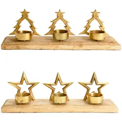 Teelichthalter im Weihnachtlichen Design Stern oder Weihnachtsbaum Gold 34x9x11 cm