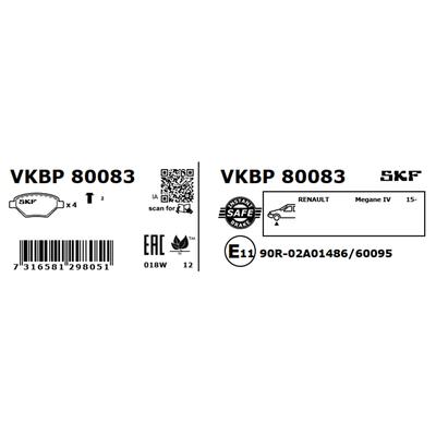 SKF Bremsbelagsatz, Scheibenbremse vkbp80083 für RENAULT