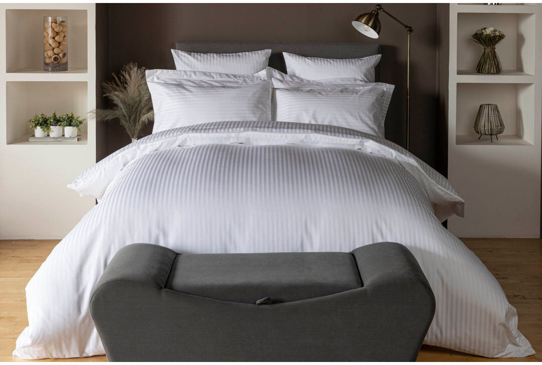 Belledorm 7 Piece Hotel Suite Satin Stripe Bedding Set White Double