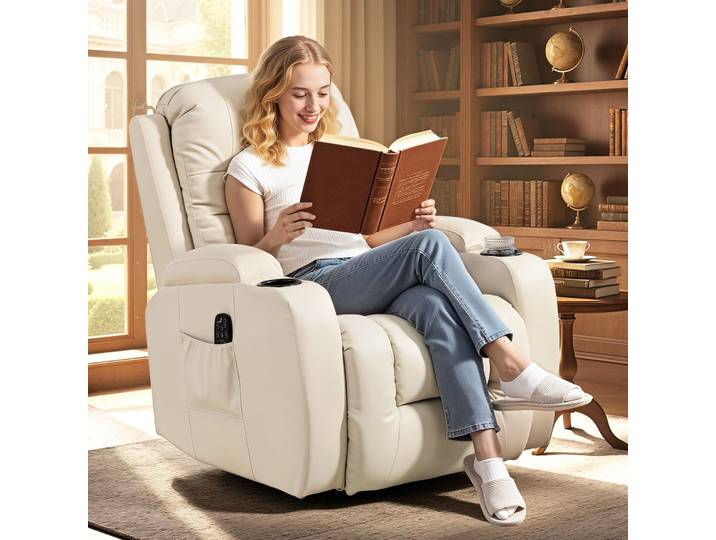 HOMCOM Fauteuil Massage Chauffant Pivotant 360° Crème 82x99x103cm