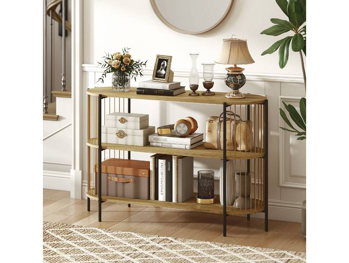 HOMCOM Table Console Bohème 124x43,5x80cm Papier Tressé Acier