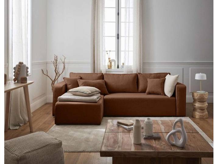 Topaze - canapé d'angle réversible - 4 places - convertible avec coffre - en tissu - Terracotta