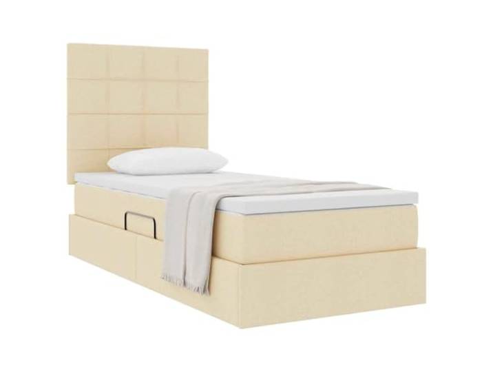 KTHLBRH Boxspringbett mit Matratze, Creme, 90 x 190 cm Hydraulisches Heben, Kunstleder, Gestell aus Metall, Kopfteil aus Polyester