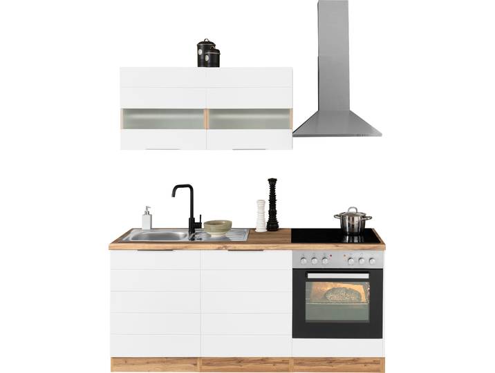 KOCHSTATION KS-Luhe 180 cm breit, wahlweise mit oder ohne E-Geräten, gefräste MDF-Fronten