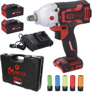 KS-Tools Akku-Schlagschrauber eMONSTER 515.6100, 690 Nm, 18V/4,0Ah, mit 2 Akkus, Ladegerät, Steckschlüssel-Set & Koffer