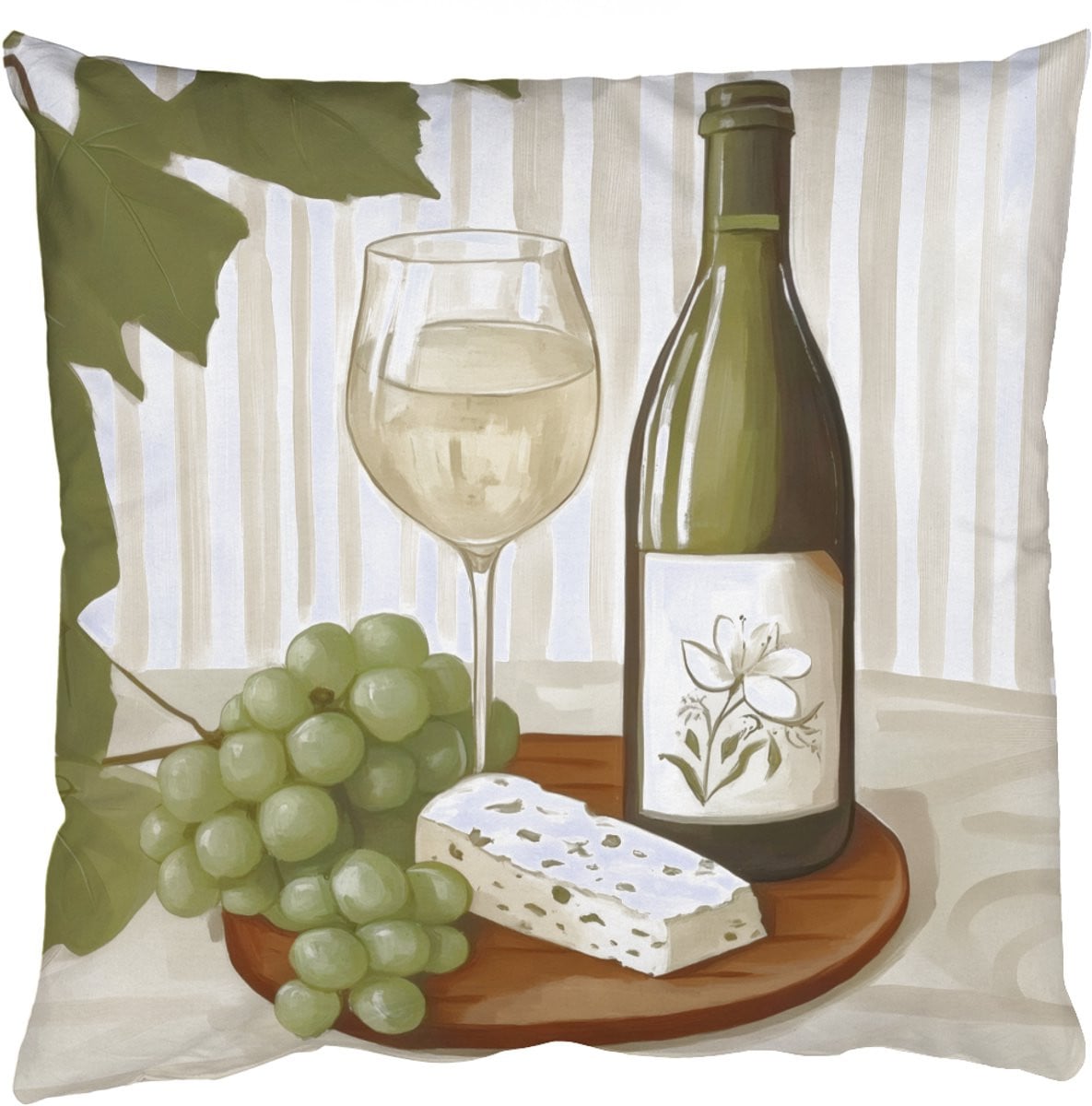 Sierkussen voor de woonkamer met wijn, druiven, kaas en bladeren - Wijn - 50 x 50 cm