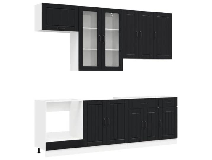Makastle Küchenschrank-Set 8-teilig, Schwarz, Holzwerkstoff, mit Glastür und Schubladen, Wandmontage