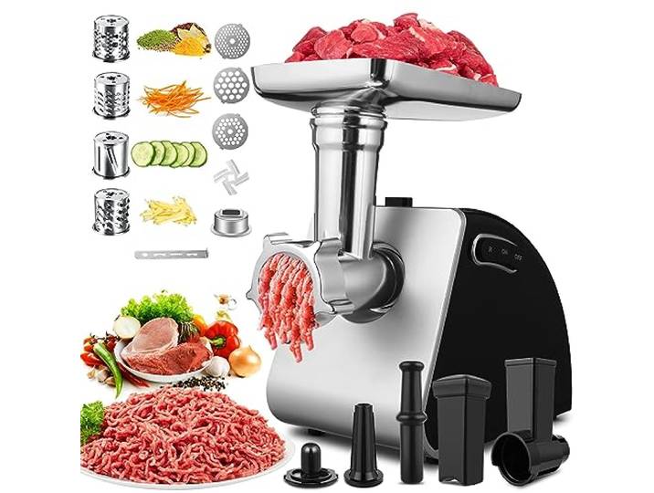 Elektrischer Fleischwolf 2000W Profi, Multifunktions Küchenmaschine mit Wurstfüller, Edelstahlklingen, Lochscheiben, Spritzgebäck Aufsatz für Fleisch Hackfleisch Wurst selber machen