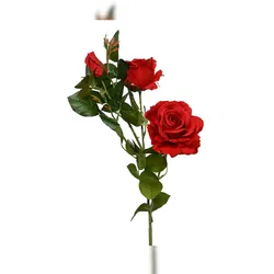 Decoris Künstliche Rose 3-köpfig mit Stiel 77cm Kunstblumen & Seidenblumen Dekoblumen Blumendeko Stielblumen Blumen Deko Hochzeit Valentinstag Kunstrose Rot