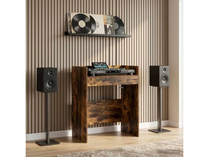 TUERYAFEK DJ Tisch Raucheiche 102 x 45 x 102 cm Holzwerkstoff U-Form U-Form Design, vibrationsdämpfend, ergonomisch, stabil, vielseitig, Montage erforderlich