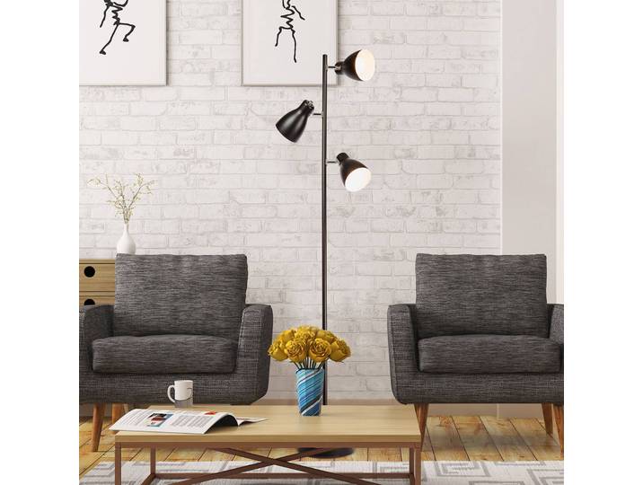 B.K. Licht Stehlampe Gide, schwarz, für Wohn- / Esszimmer, Metall, Stehlampe