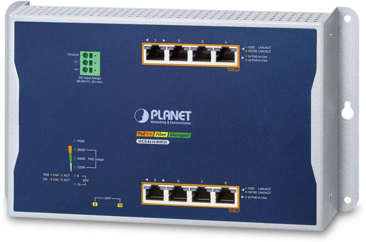 PLANET 4-Port Gigabit PoE+ 2-Port SFP Wall-Mount Managed Switch (IP30, IPv6/IPv4)