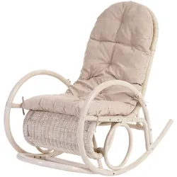Décoshop26 - Weißer Rattan-Schaukelstuhl mit cremefarbenem Kissen 04_0003176